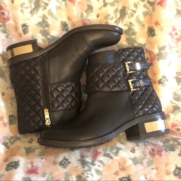 Vince Camuto Brown Leather Quilted Boots Gold 7 - Picture 2 of 8